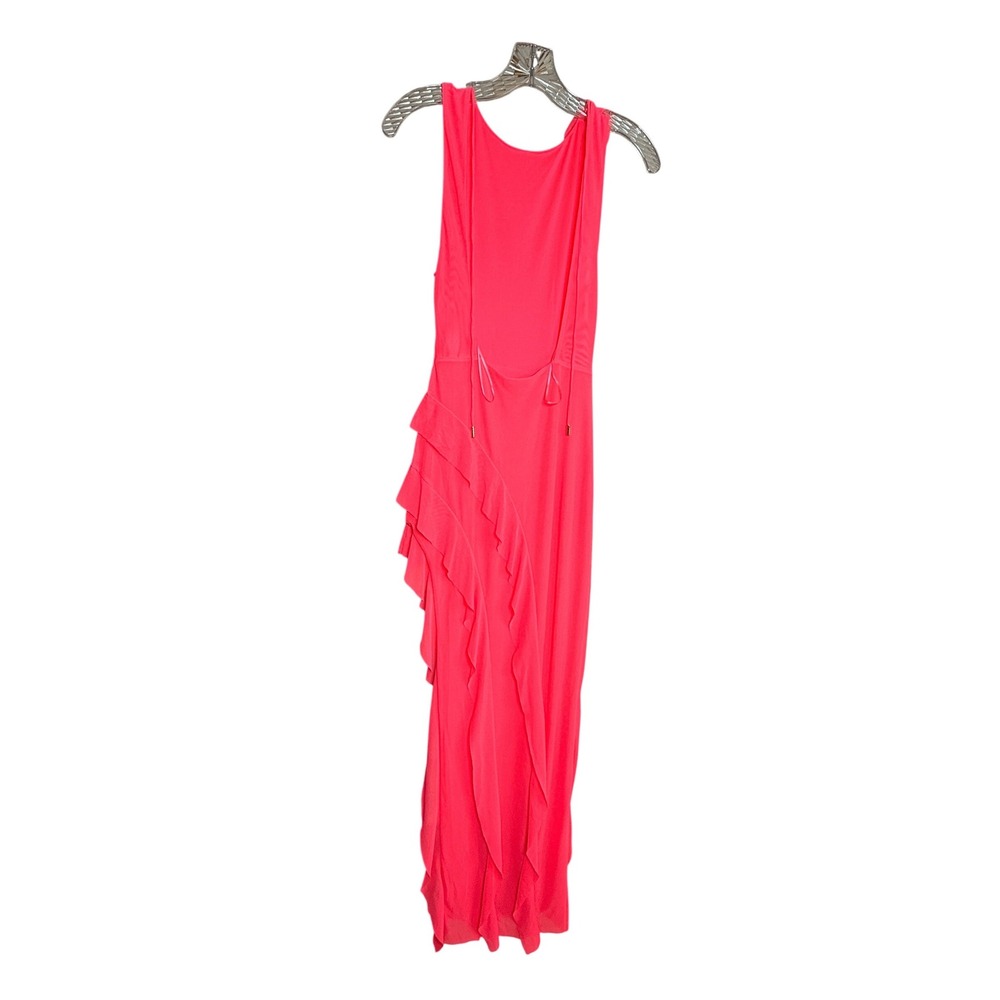 AFRM Rosette Ruffle Mesh Maxi Dress Womens Small Neon Pink Beach - Picture 2 of 10